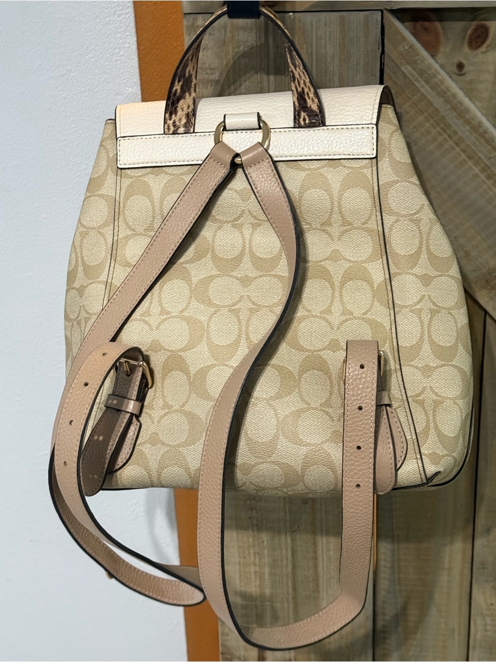 COACH Cream, Tan & Brown Signature Drawstring Backpack - Picture 2 of 2